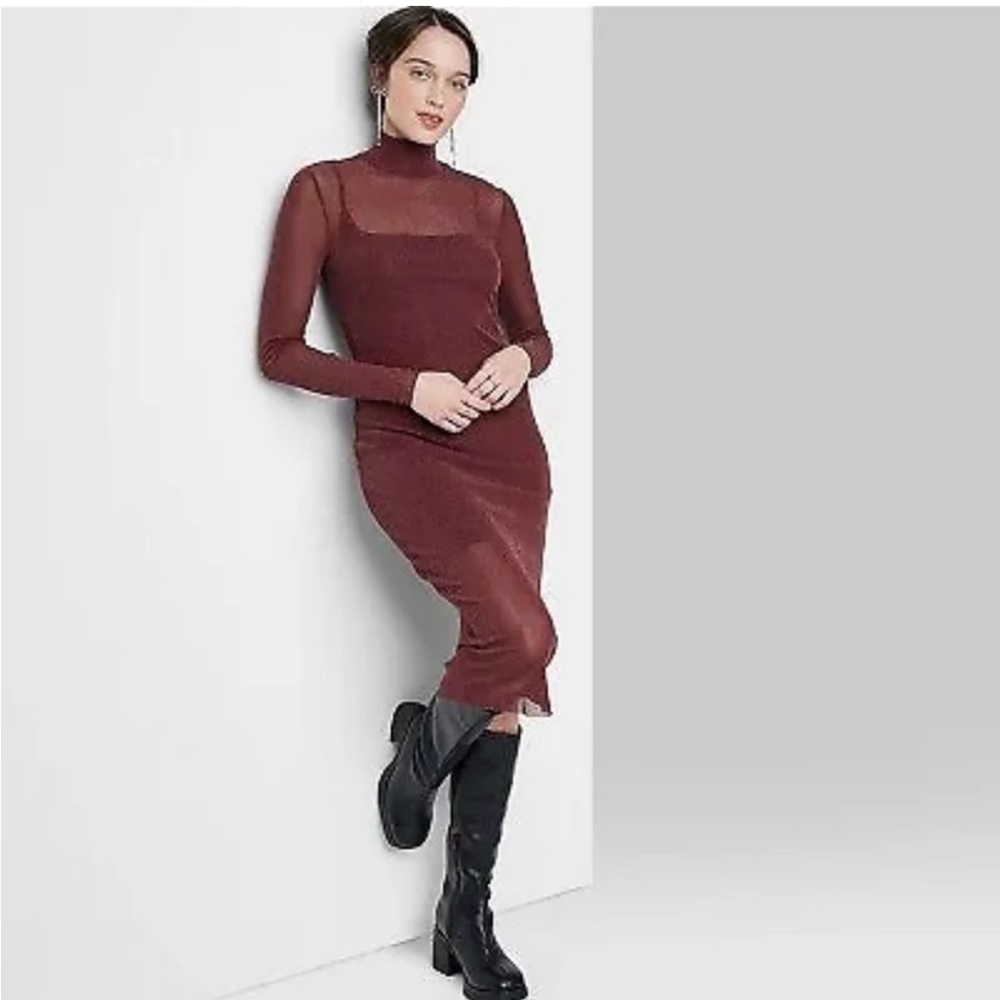 Elegant Burgundy Long Sleeve Dress Wild Fable XS NWT